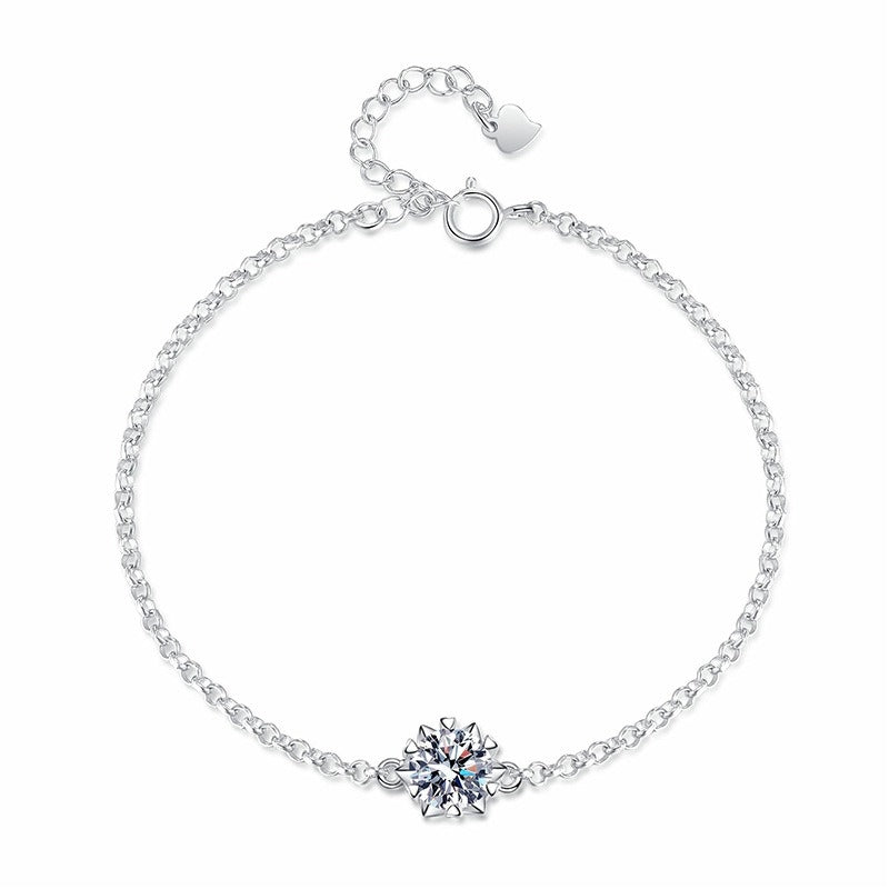 Sterling Silver Snowflake Moissanite Bracelet with Hexagram Design