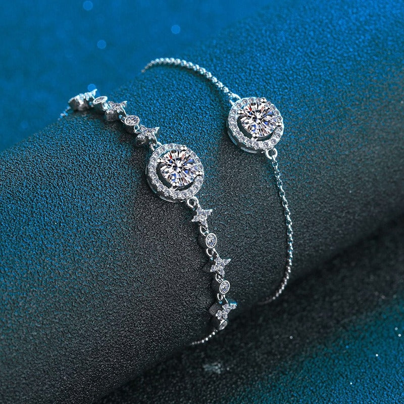 Sterling Silver Moissanite Bracelet with Platinum Plating