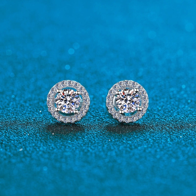 Sterling Silver Moissanite Zircon Round Stud Earrings