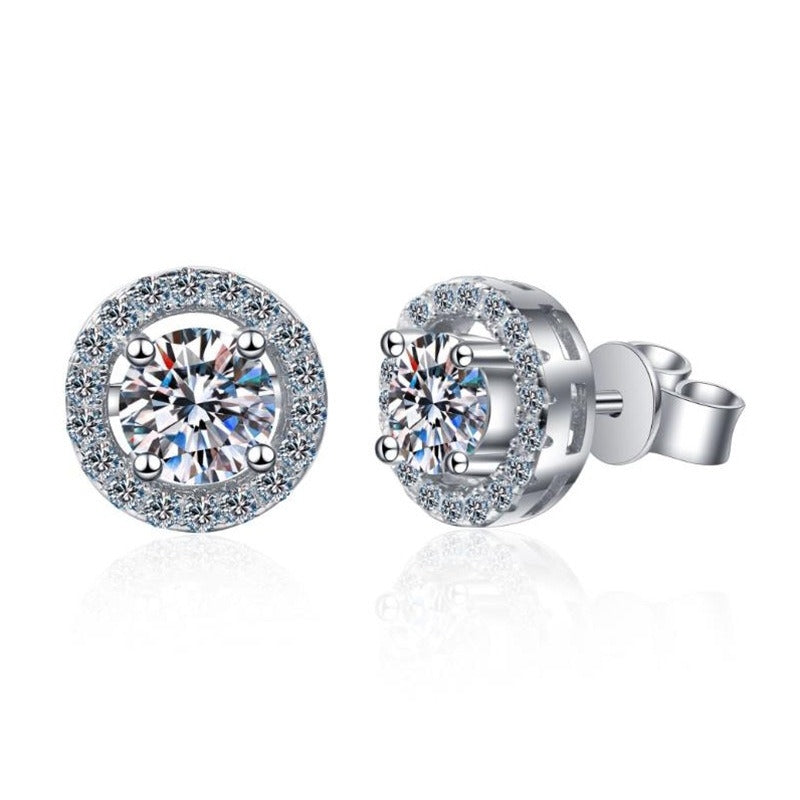 Sterling Silver Moissanite Zircon Round Stud Earrings