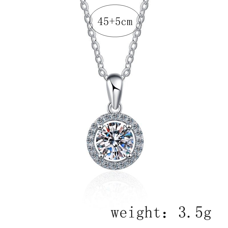 Sterling Silver Moissanite Zircon Pendant Necklace with Classic Round Design