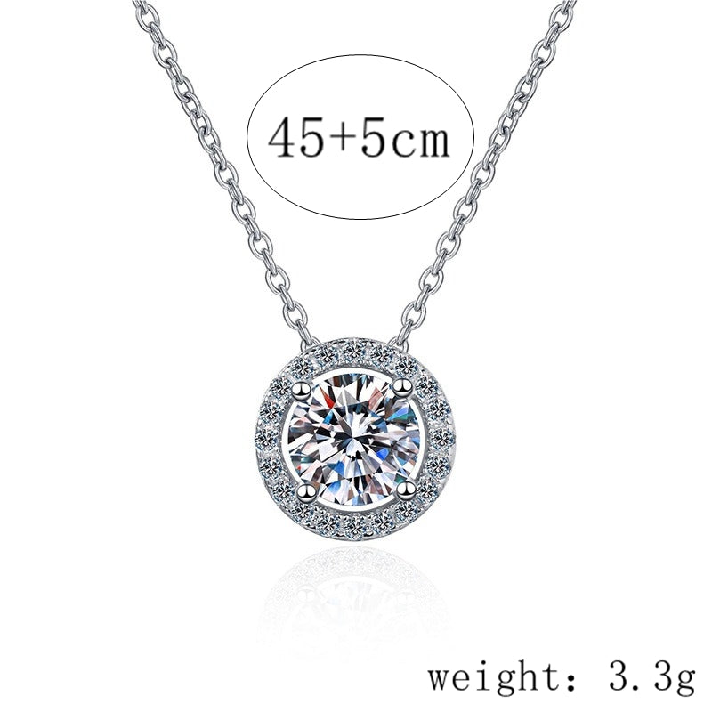 Sterling Silver Moissanite Zircon Pendant Necklace with Classic Round Design