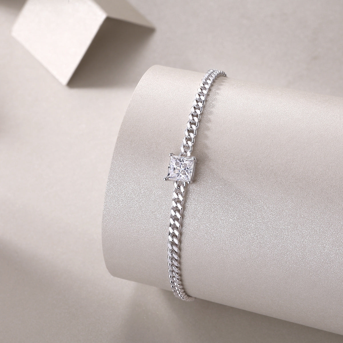 Sterling Silver Moissanite Couple Bracelets with Platinum Plating