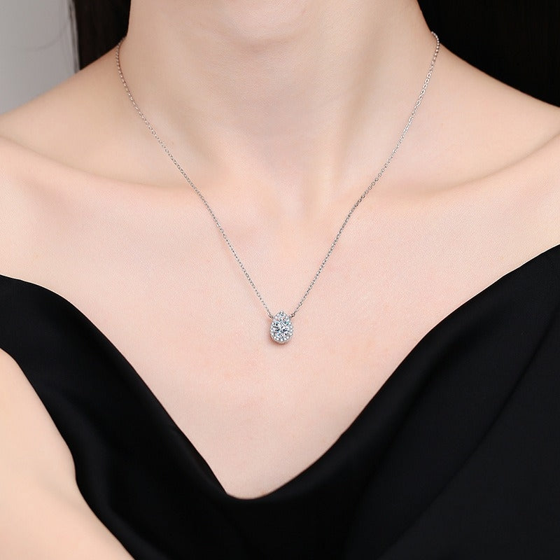 Sterling Silver Moissanite Zircon Water Drop Pendant Necklace