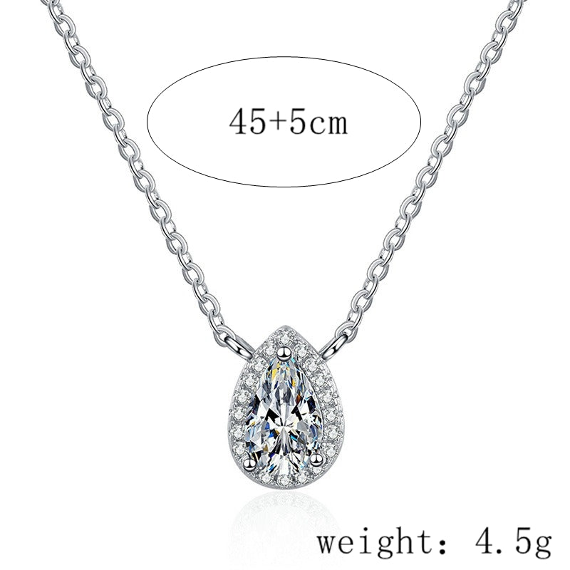 Sterling Silver Moissanite Zircon Water Drop Pendant Necklace