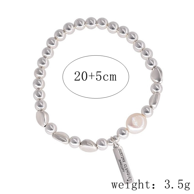 Sterling Silver Irregular Pearl Square Bracelet - Simple Design Versatile Gift for Women