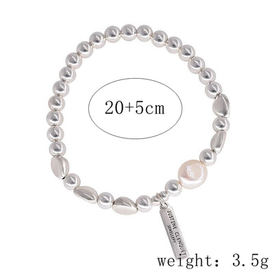 Sterling Silver Irregular Pearl Square Bracelet - Simple Design Versatile Gift for Women