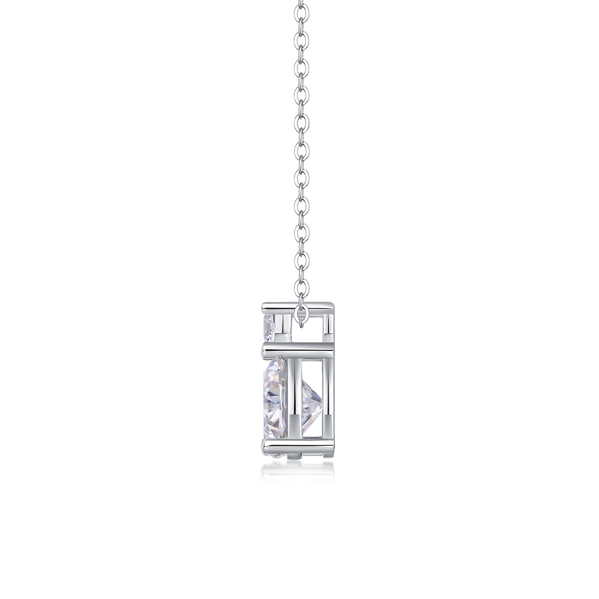 Sterling Silver Moissanite Inlay Geometric Pendant Necklace with GRA Certificate