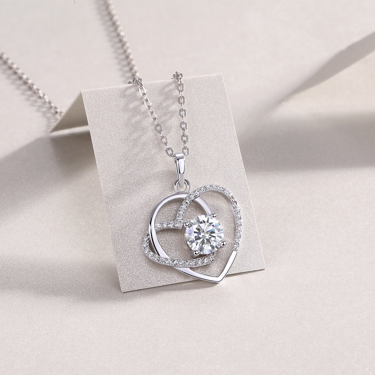 Sterling Silver Moissanite Geometric Pendant Necklace