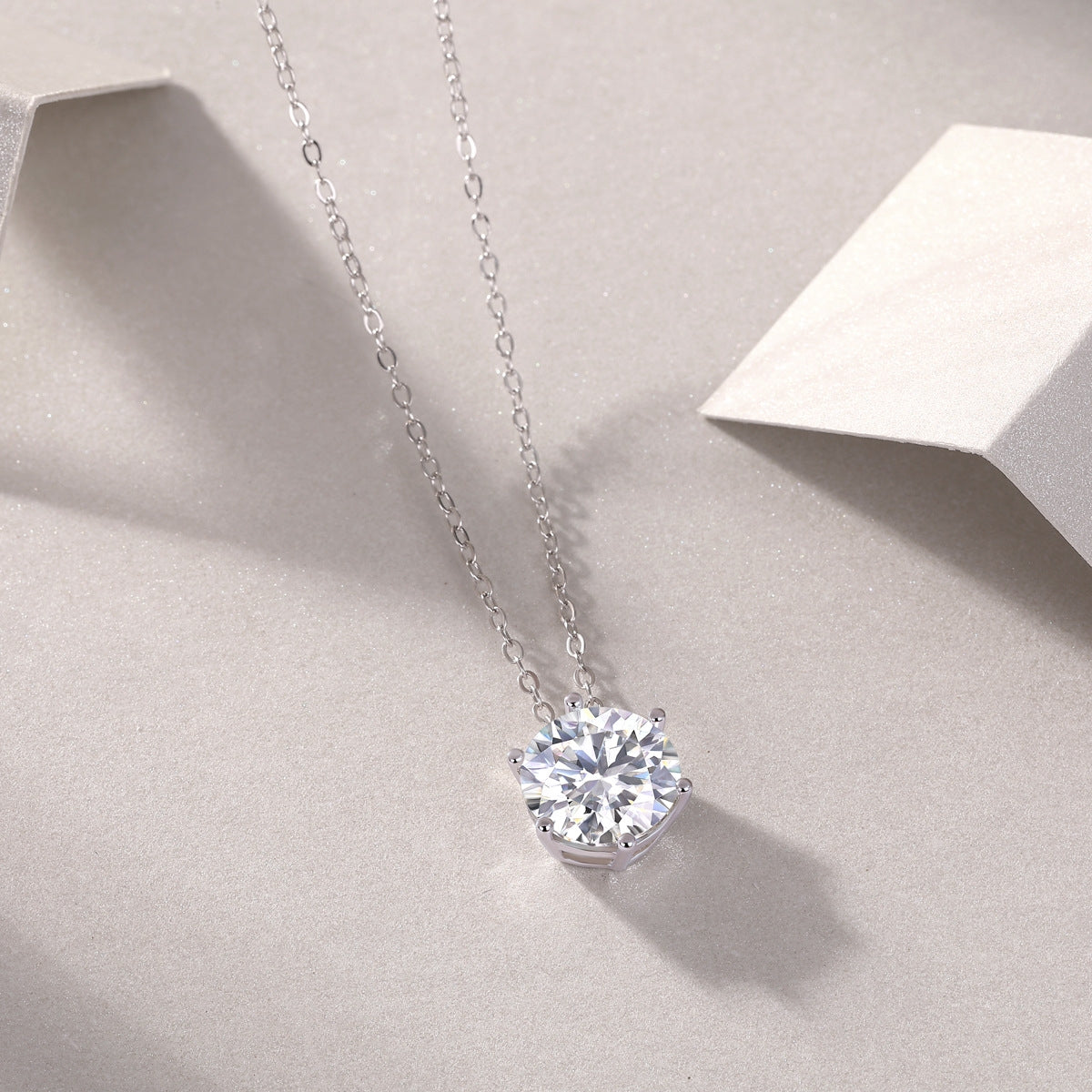 Sterling Silver Moissanite Geometric Pendant Necklace