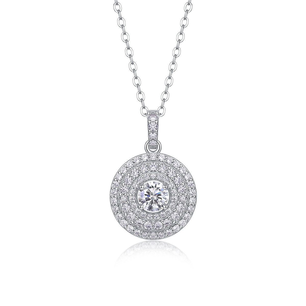 Sterling Silver Moissanite Round Pendant Necklace with Chain