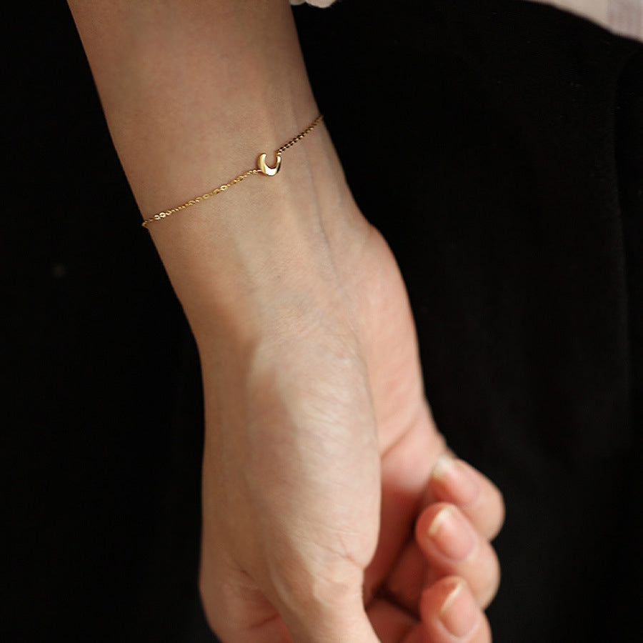 14k Gold Plated Sterling Silver Crescent Moon Bracelet - Versatile Thin Design for Girlfriend Gift