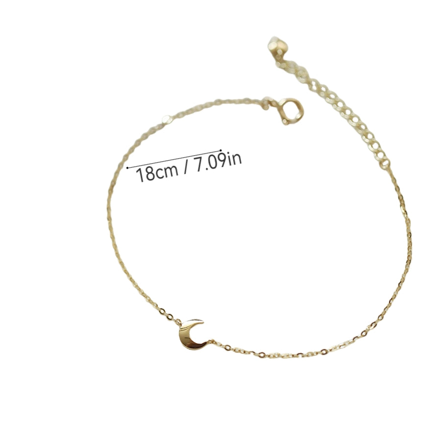 14k Gold Plated Sterling Silver Crescent Moon Bracelet - Versatile Thin Design for Girlfriend Gift