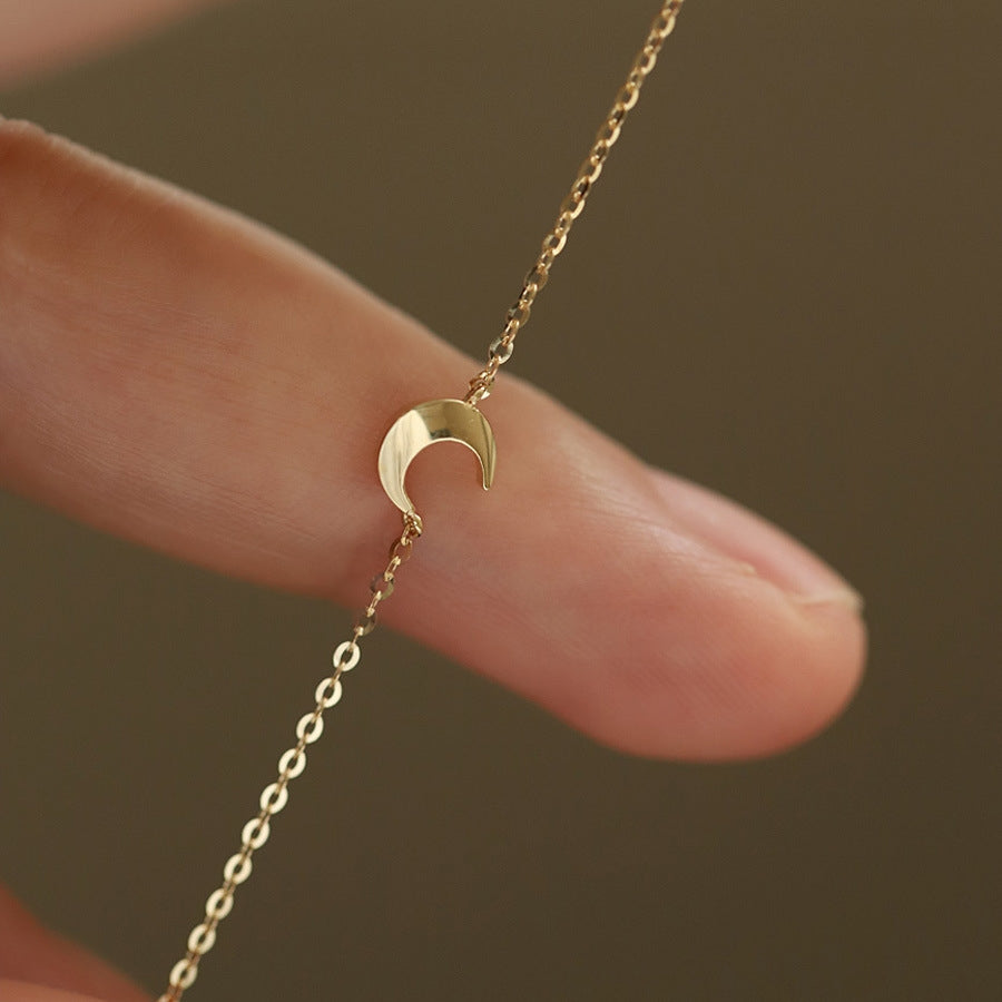 14k Gold Plated Sterling Silver Crescent Moon Bracelet - Versatile Thin Design for Girlfriend Gift