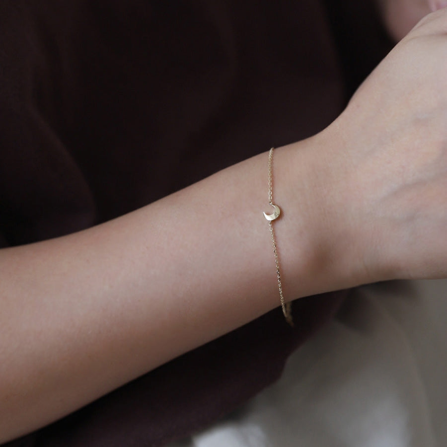 14k Gold Plated Sterling Silver Crescent Moon Bracelet - Versatile Thin Design for Girlfriend Gift