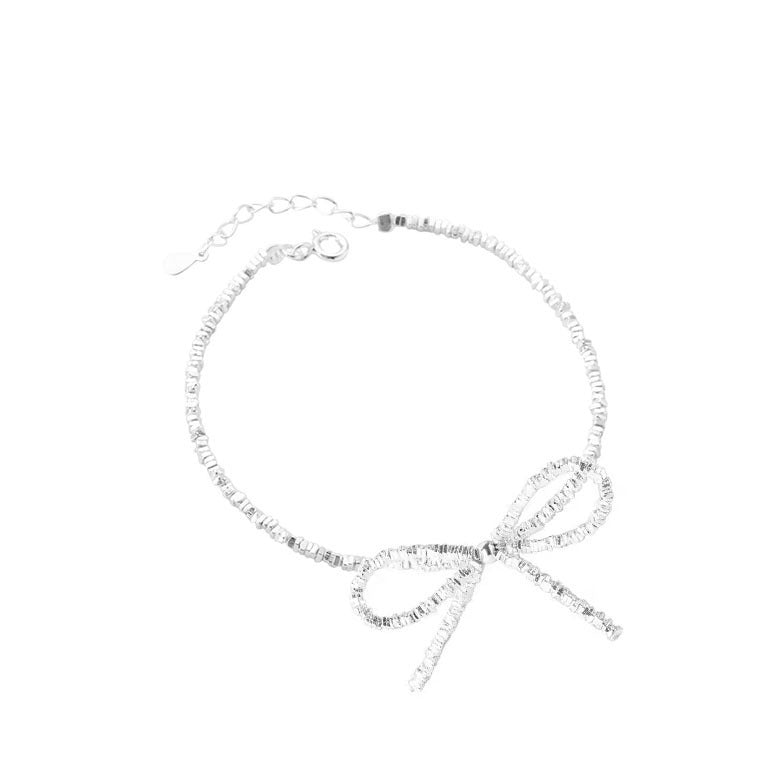 S925 Sterling Silver Bow Knot Bracelet Women's Sparkling Korean Design