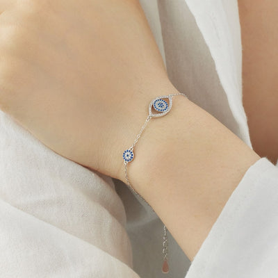 Sterling Silver Geometric Blue Eye Zircon Bracelet Women's Luxury Hand Ornament