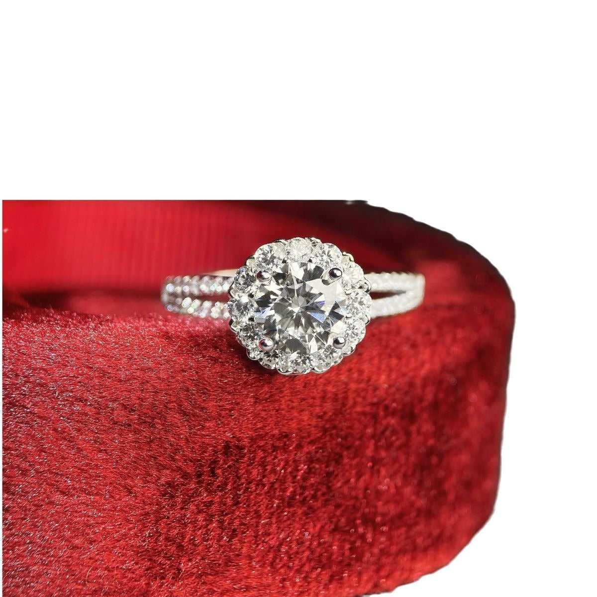 Sterling Silver Moissanite Flower Ring with Platinum Plating