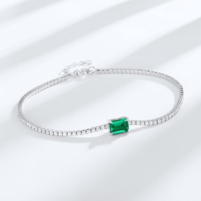 Sterling Silver Rose Gold Plated Square Gemstone Zircon Bracelet with Cultivated Emerald Inlay