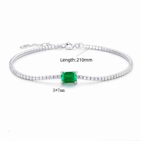 Sterling Silver Rose Gold Plated Square Gemstone Zircon Bracelet with Cultivated Emerald Inlay