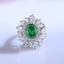 Emerald Oval Cut Zirconia Sterling Silver Geometric Inlay Ring