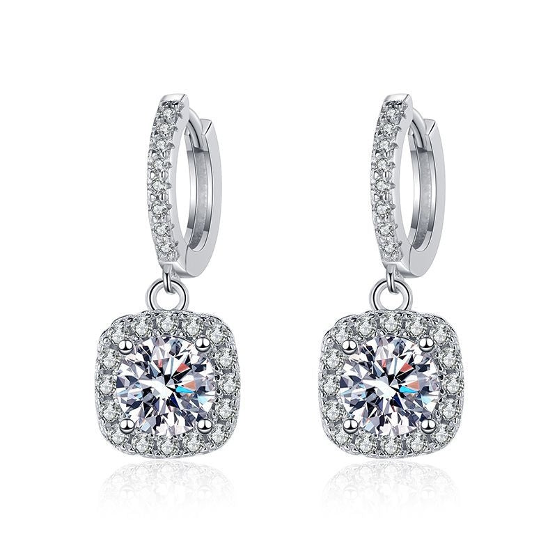 Sterling Silver Geometric Moissanite Drop Earrings