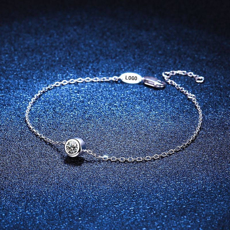 Sterling Silver Moissanite Solitaire Bracelet with Platinum Plating