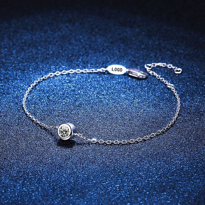 Sterling Silver Moissanite Solitaire Bracelet with Platinum Plating