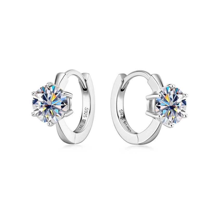 Sterling Silver Moissanite Six-Prong Hoop Earrings