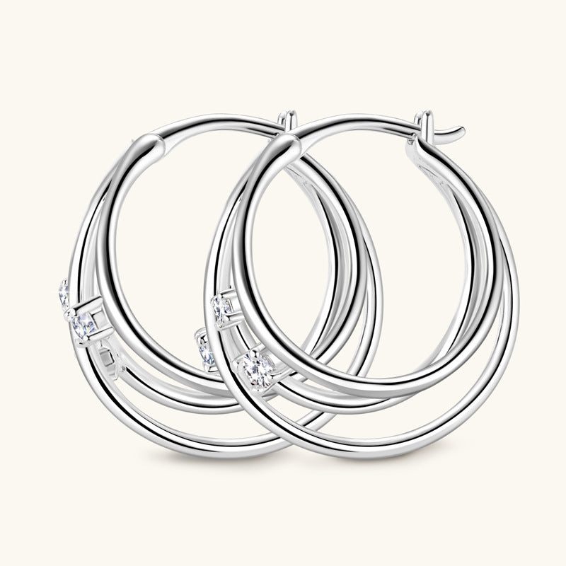 Sterling Silver Moissanite Earrings - Classic Style Fashion Hoops