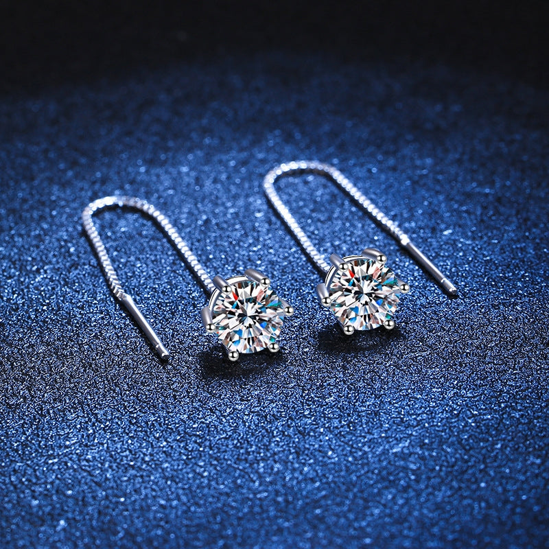 Sterling Silver Moissanite Inlay Classic Drop Earrings