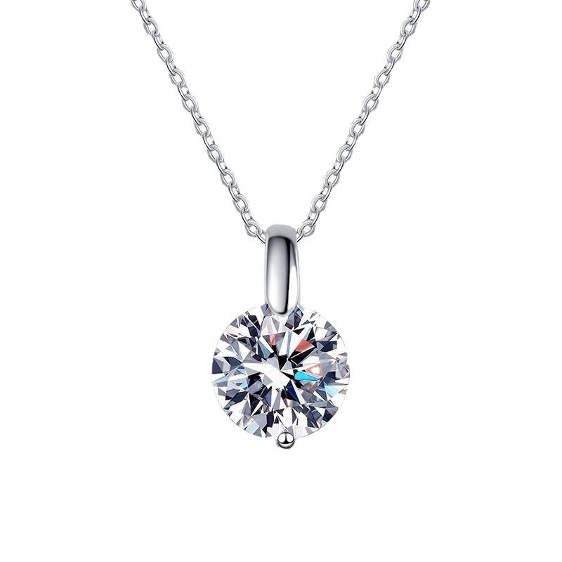 Sterling Silver Moissanite Pendant Necklace with Classic Inlay Design