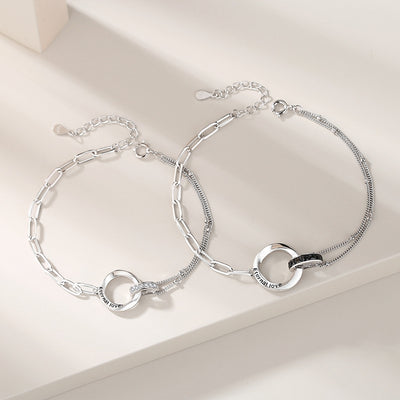 Sterling Silver Mobius Double-Ring Zircon Couple Bracelet