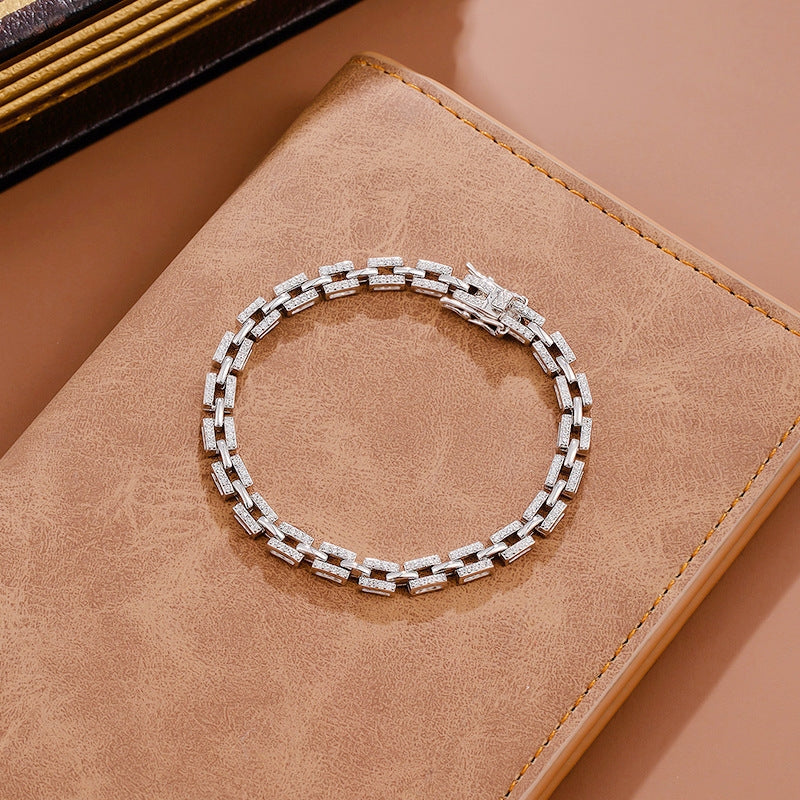 Sterling Silver Geometric Moissanite Bracelet for Women - Minimalist Design Fashion Jewelry Gift