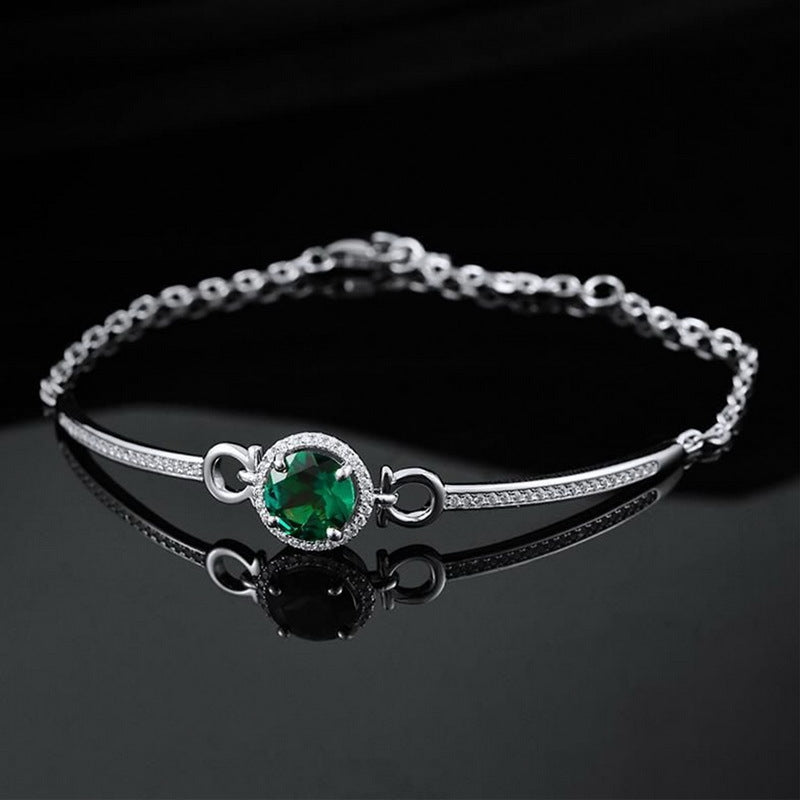 Sterling Silver Lab-Grown Emerald Moissanite Bracelet