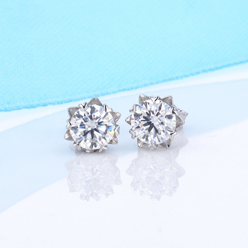 Sterling Silver Moissanite Round Stud Earrings with GRA Certificate