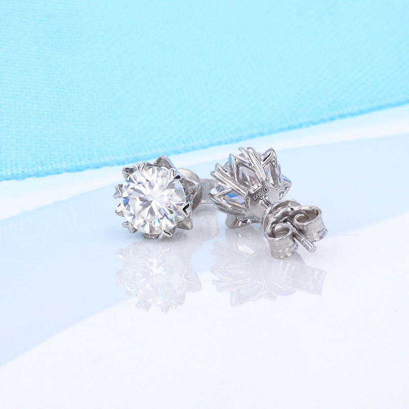 Sterling Silver Moissanite Round Stud Earrings with GRA Certificate