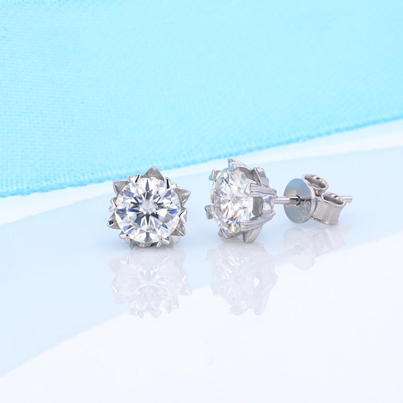 Sterling Silver Moissanite Round Stud Earrings with GRA Certificate