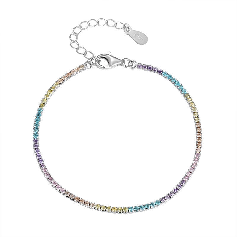 925 Sterling Silver Geometric Zircon Rainbow Bracelet - Simple and Delicate Design