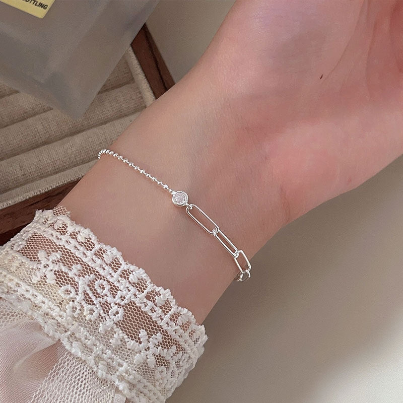 Sterling Silver Minimalist Splicing Bracelet for Women - 2024 Trendy Design