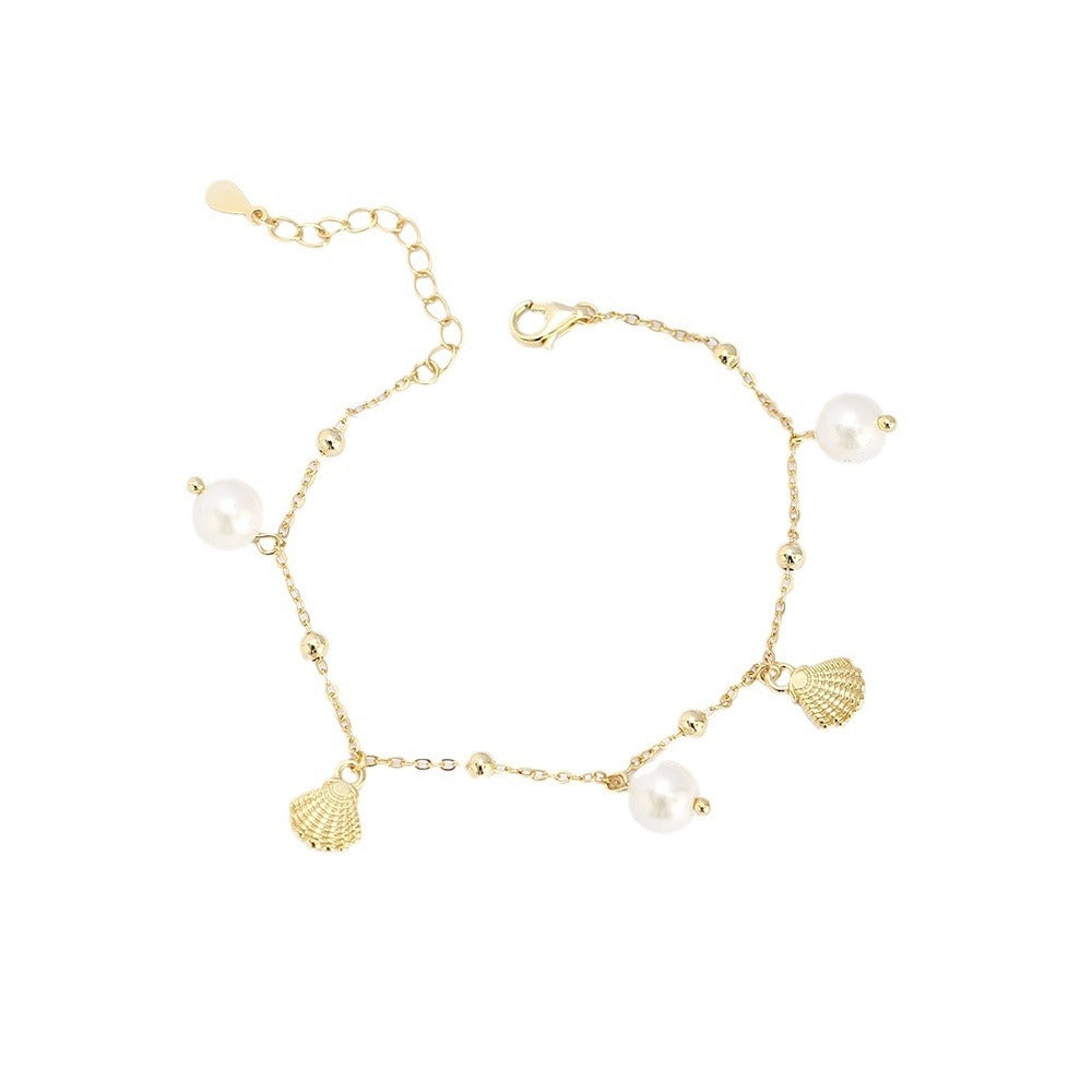 Sterling Silver Delicate Pearl Shell Multi-Pendant Bracelet for Women