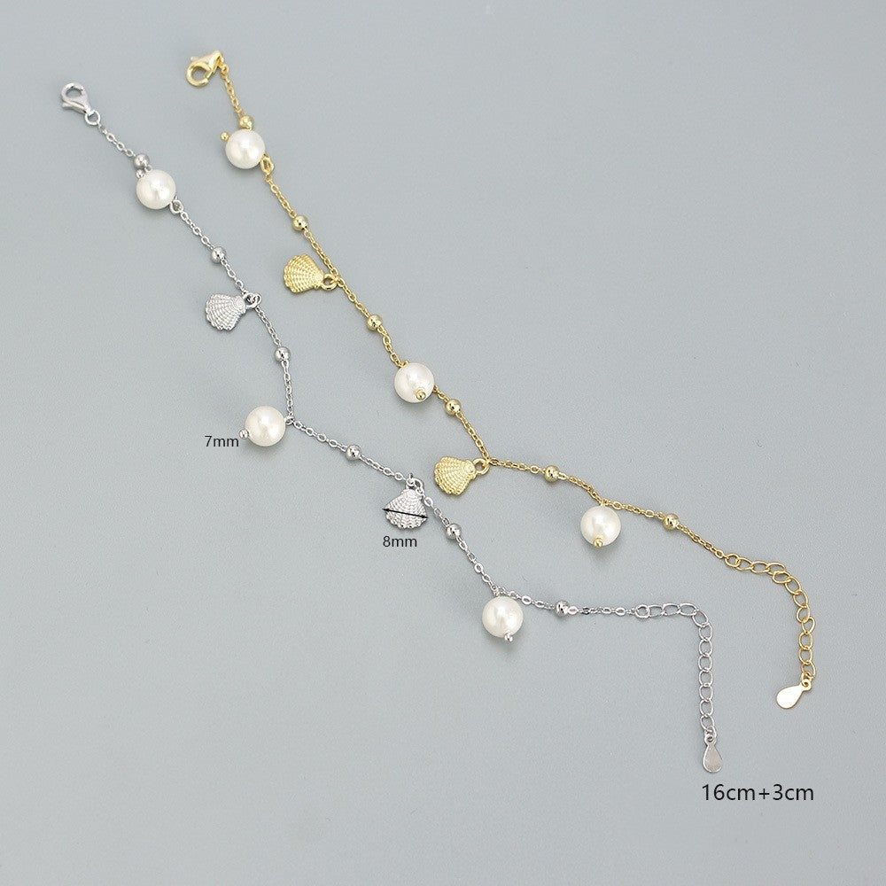 Sterling Silver Delicate Pearl Shell Multi-Pendant Bracelet for Women