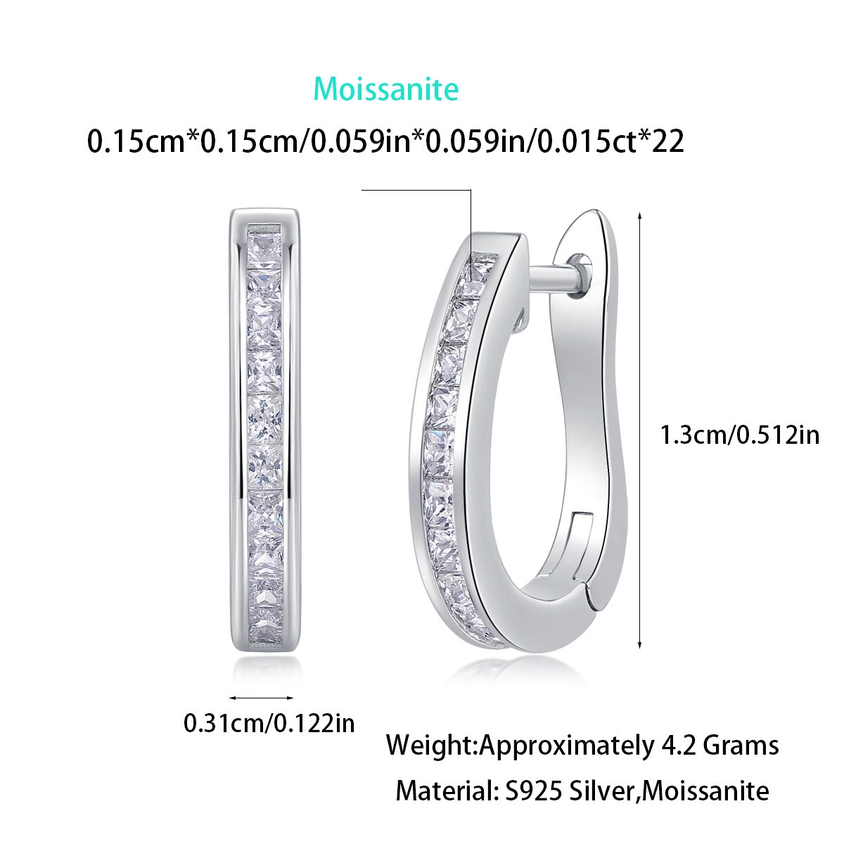 Sterling Silver Geometric Moissanite Hoop Earrings