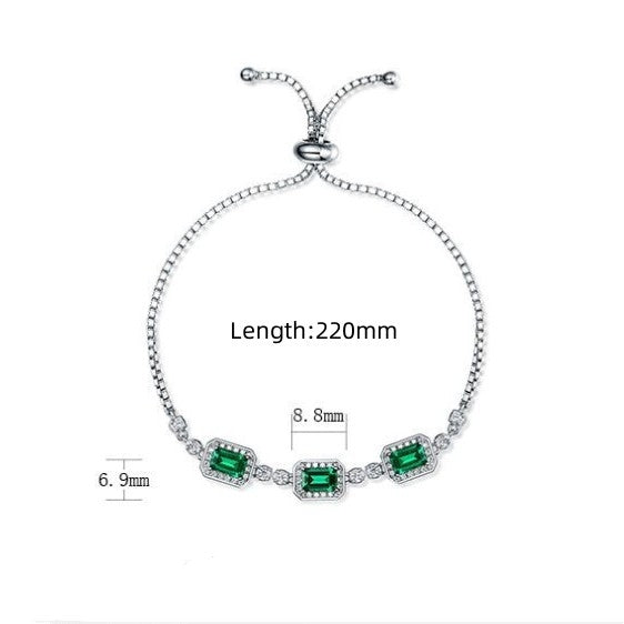 Elegant Retro Geometric Zircon and Cultivated Emerald S925 Silver Bracelet