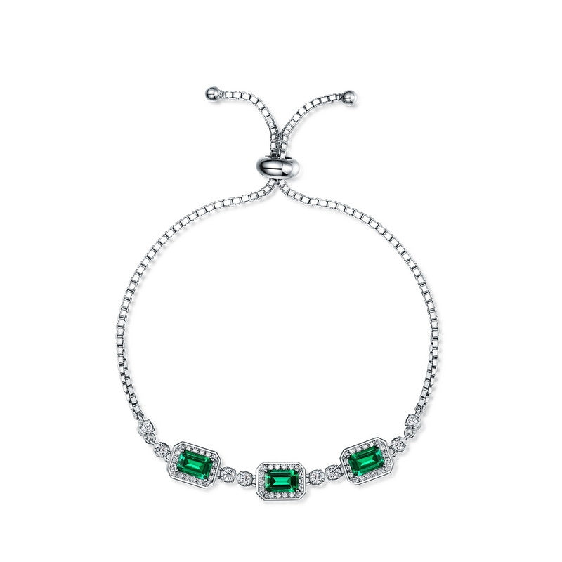 Elegant Retro Geometric Zircon and Cultivated Emerald S925 Silver Bracelet