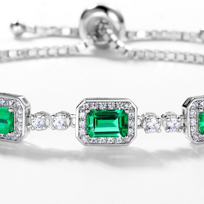 Elegant Retro Geometric Zircon and Cultivated Emerald S925 Silver Bracelet