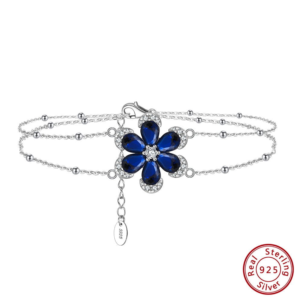 Sterling Silver White Gold Plated Zircon Flower Double Layer Bracelet