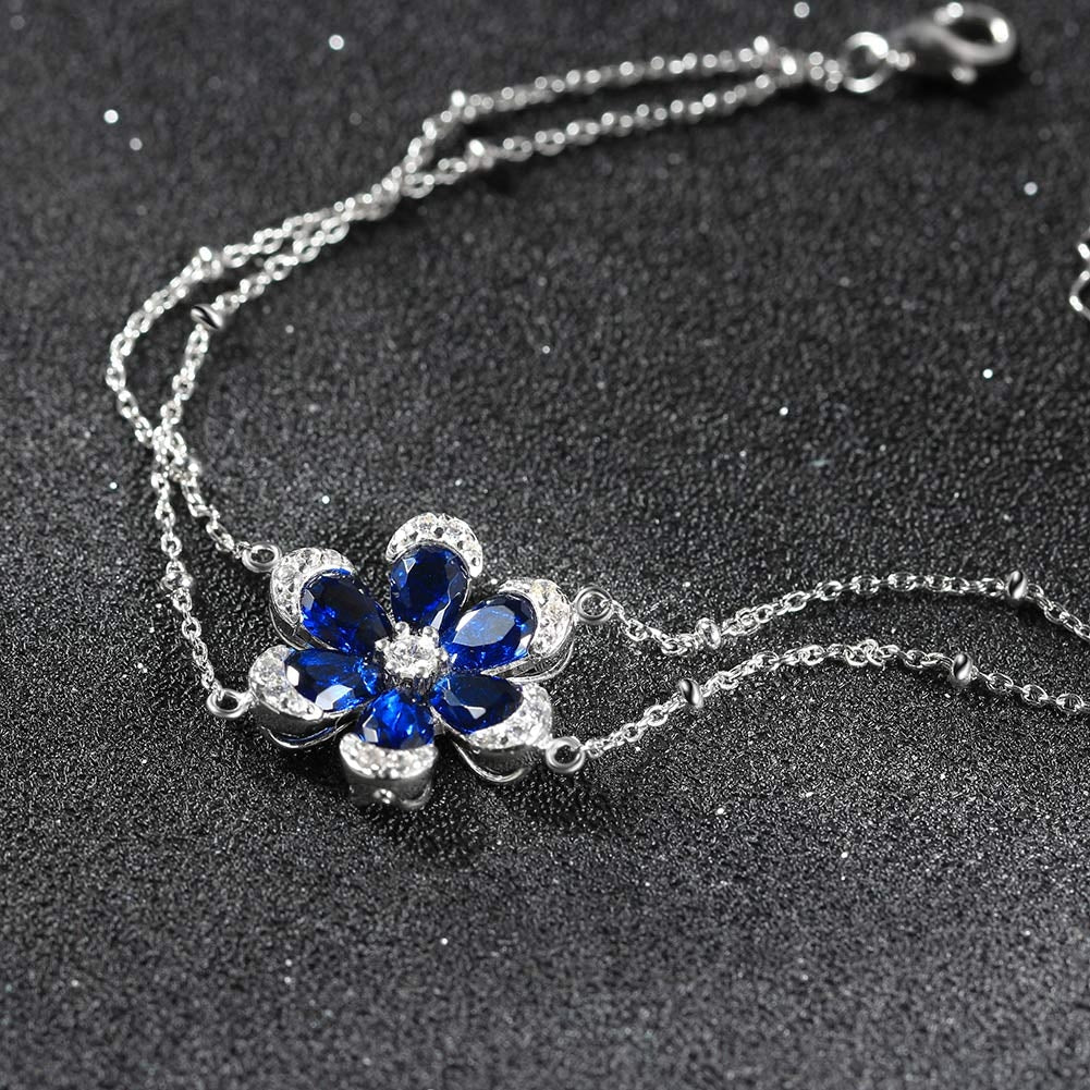 Sterling Silver White Gold Plated Zircon Flower Double Layer Bracelet