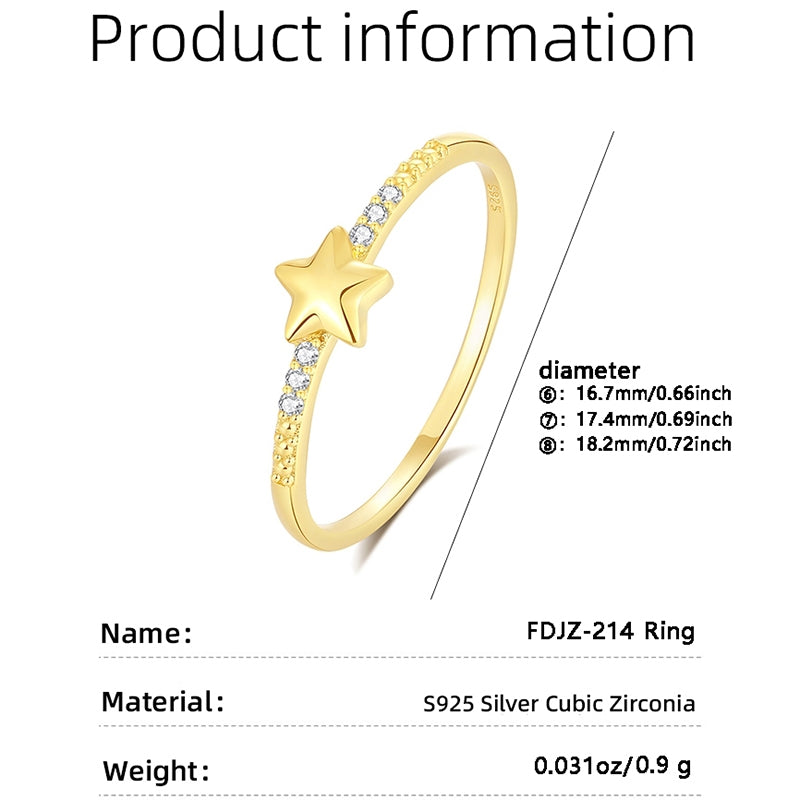 Sterling Silver Zircon Star Stacking Ring for Women