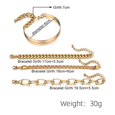 Streetwear Chains Print Aluminum Plated Women's Bracelet Set - C-Shape Twist Chain and Exaggerated O-Word Design